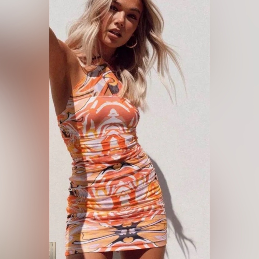 Princess Polly Orange and White Swirl Dress